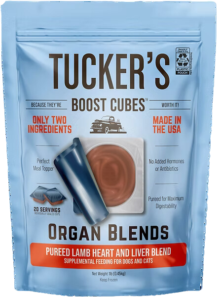 Tucker s Raw Frozen Boost Cubes - Organ Blend Lamb Heart & Liver 1lb Bag (20 servings per bag) For Sale