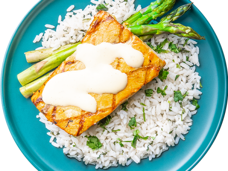 10 - Grilled Mahi Bowl with Cilantro Rice and Asparagus (GF) For Sale