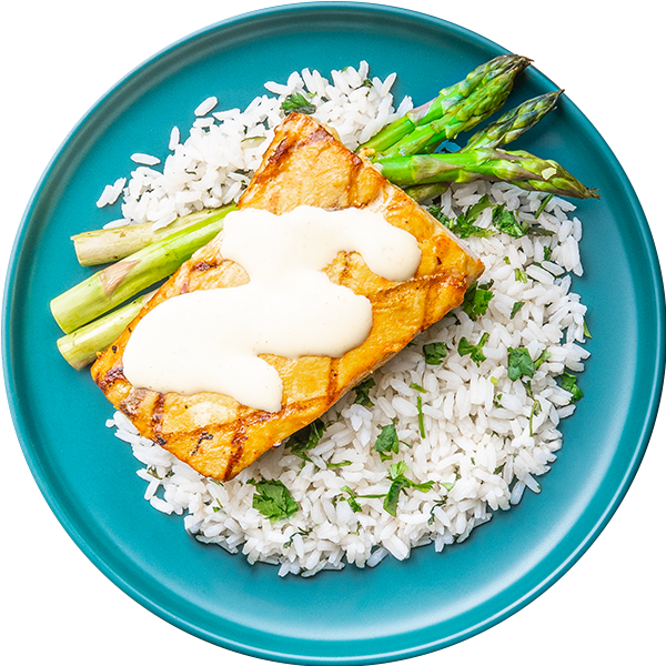 10 - Grilled Mahi Bowl with Cilantro Rice and Asparagus (GF) For Sale