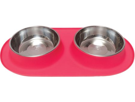 Messy Mutts Double Silicone Feeder with Stainless Bowl - Medium 1.5 Cup Bowl - Red Discount