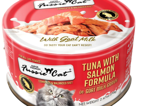 Fussie Cat Wet Cat Food Goat Milk Formula - Tuna & Salmon 2.4oz Can Single For Cheap