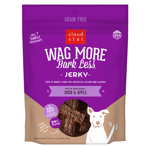 Cloud Star Wag More Bark Less Grain-Free Jerky for Dogs Duck & Apple 10oz Bag Supply