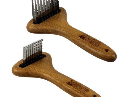 Bamboo Groom Dematting Rake w  Stainless Steel Serrated Blades - Small Medium Sale