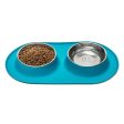 Messy Mutts Double Silicone Feeder with Stainless Bowl - X-Large 6 Cup Bowl - Blue on Sale