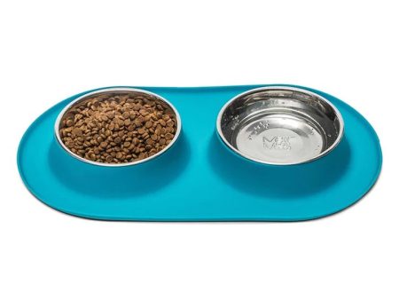 Messy Mutts Double Silicone Feeder with Stainless Bowl - X-Large 6 Cup Bowl - Blue on Sale