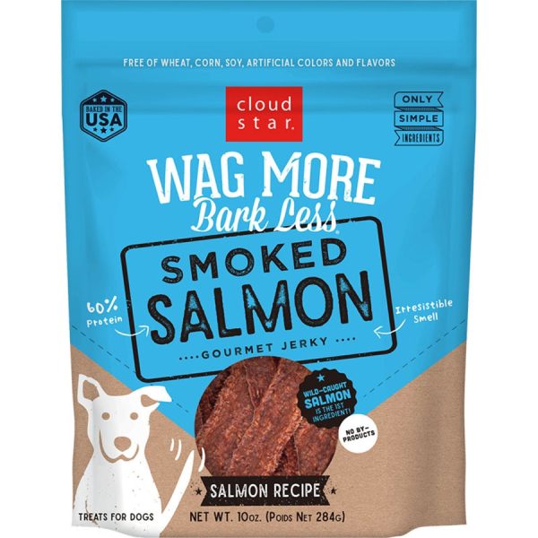 Cloud Star Wag More Bark Less Grain-Free Jerky for Dogs Smoked Salmon 10oz Bag For Sale