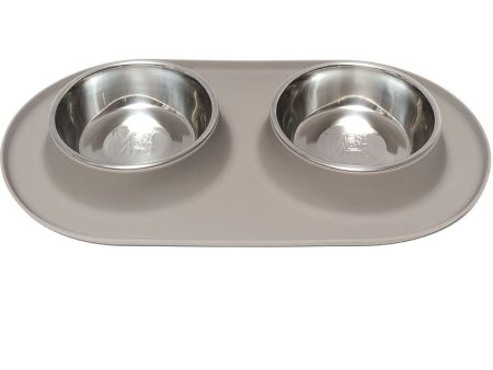 Messy Mutts Double Silicone Feeder with Stainless Bowl - Medium 1.5 Cup Bowl - Grey Supply