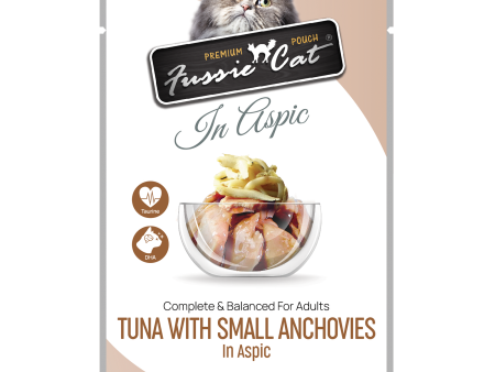 Fussie Cat Wet Cat Food Grain Free Premium Tuna with Small Anchovies Formula in Aspic 2.47oz Pouch Single Hot on Sale