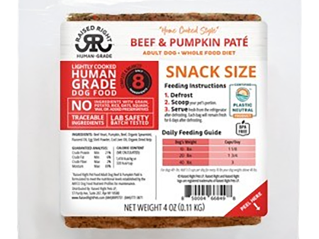 Raised Right Adult Dog Recipe - Beef & Pumpkin Paté 4oz Frozen Snack Size Discount