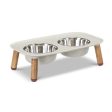 Messy Mutts Elevated Double Feeder with Stainless Bowls - Adjustable Height 3  to 10 , 5 Cups Per Bowl - Light Grey w  Faux Wood Legs Online now