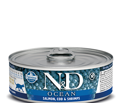 Farmina Ocean Wet Cat Food N&D Salmon, Cod & Shrimp 2.5oz Can Single Online Hot Sale