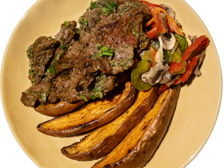 15 - Paleo Carne Asada Skirt Steak with Sweet Potato Wedges and Chimichurri (GF) Cheap