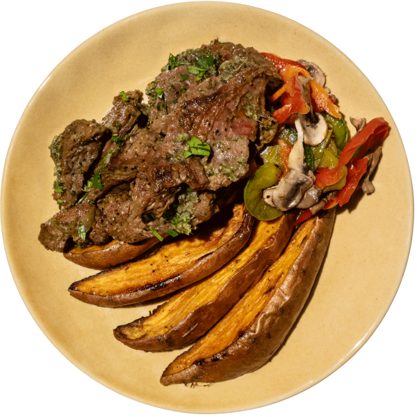 15 - Paleo Carne Asada Skirt Steak with Sweet Potato Wedges and Chimichurri (GF) Cheap