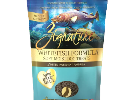 Zignature Dog Treats Grain-Free Soft Moist Whitefish Formula 4oz Bag (New Heart Shape) Hot on Sale