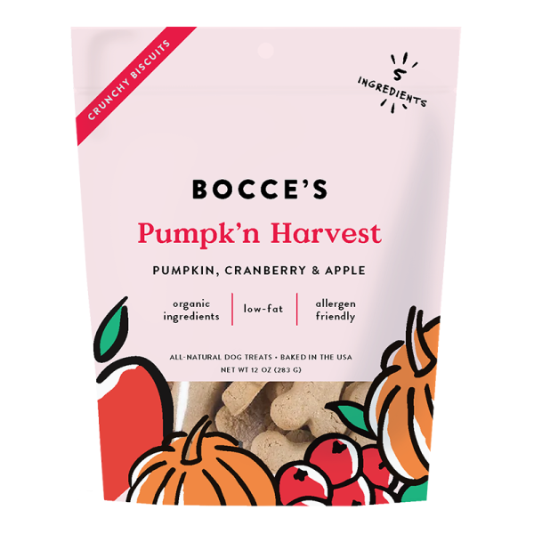 Bocce’s Small Batch Crunchy Dog Biscuits - Pumpk n Harvest 12oz Bag Online Sale