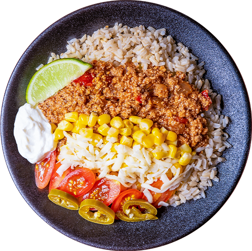 03 - Turkey Taco Bowl with Brown Rice, Corn, and Mozzarella Cheese  (GF) Cheap