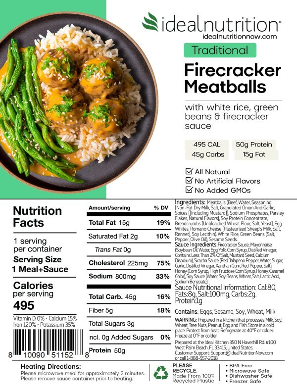 01 - Firecracker Meatballs with White Rice and Green Beans For Discount