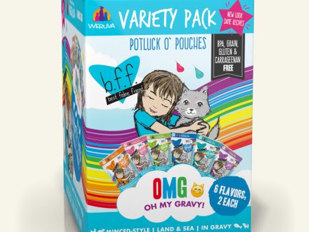 B.F.F. Wet Cat Food OMG! (Oh My Gravy!) Potluck O  Pouches Variety Pack 12pk 2.8oz Pouches Fashion