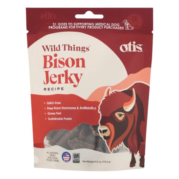 O.T.I.S. Wild Things Jerky Dog Treats - Bison Jerky - 4oz bag For Sale