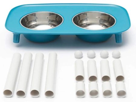 Messy Mutts Elevated Double Feeder with Stainless Bowls - Adjustable Height 3  to 10 , 5 Cups Per Bowl - Blue Sale