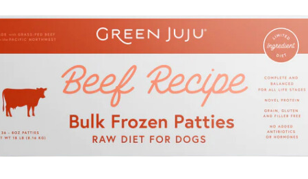 Green Juju Frozen Dog Food - Beef Recipe Patties 18lb Box Sale