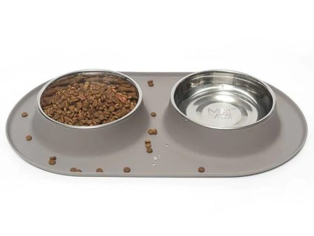 Messy Mutts Double Silicone Feeder with Stainless Bowl - X-Large 6 Cup Bowl - Grey Sale