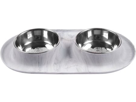 Messy Mutts Double Silicone Feeder with Stainless Bowl - Large 3 Cup Bowl - Marble Supply