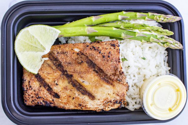 10 - Grilled Mahi Bowl with Cilantro Rice and Asparagus (GF) For Sale