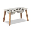 Messy Mutts Elevated Double Feeder with Stainless Bowls - Adjustable Height 3  to 10 , 5 Cups Per Bowl - Light Grey w  Faux Wood Legs Online now