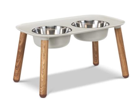 Messy Mutts Elevated Double Feeder with Stainless Bowls - Adjustable Height 3  to 10 , 5 Cups Per Bowl - Light Grey w  Faux Wood Legs Online now