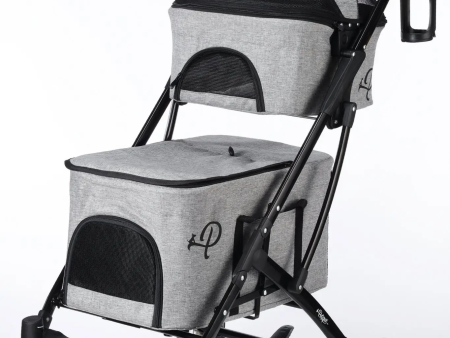 Petique Deluxe Double Decker Pet Stroller - Gray Fashion