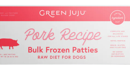 Green Juju Frozen Dog Food - Pork Recipe Patties 18lb Box Supply