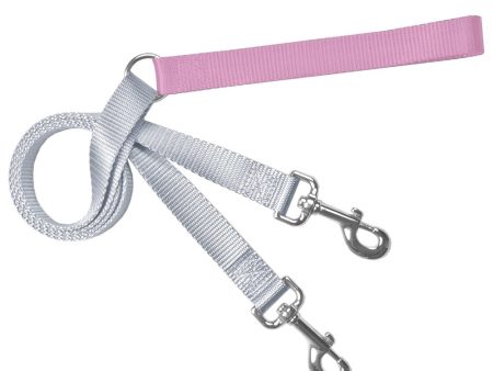 2 Hounds Design Double Connection Training Leash - 1  Wide Rose Pink Silver on Sale