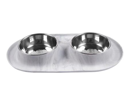 Messy Mutts Double Silicone Feeder with Stainless Bowl - Medium 1.5 Cup Bowl - Marble Hot on Sale