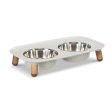 Messy Mutts Elevated Double Feeder with Stainless Bowls - Adjustable Height 3  to 10 , 5 Cups Per Bowl - Light Grey w  Faux Wood Legs Online now