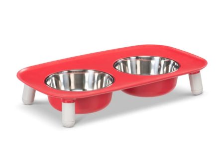 Messy Mutts Elevated Double Feeder with Stainless Bowls - Adjustable Height 3  to 10 , 5 Cups Per Bowl - Red Online now