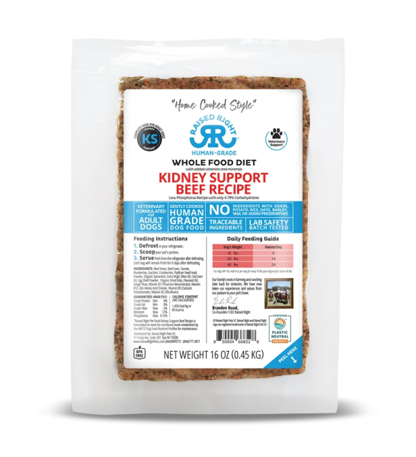 Raised Right Adult Dog Recipe - Kidney Support Beef 16oz Frozen Flexible Tray Sale