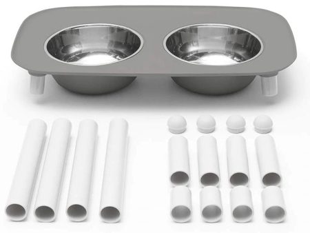 Messy Mutts Elevated Double Feeder with Stainless Bowls - Adjustable Height 3  to 10 , 5 Cups Per Bowl - Grey Hot on Sale