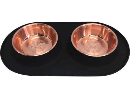 Messy Mutts Double Silicone Feeder with Copper Bowl - Medium 1.5 Cup Bowl - Black Online Sale