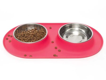 Messy Mutts Double Silicone Feeder with Stainless Bowl - Large 3 Cup Bowl - Red Fashion