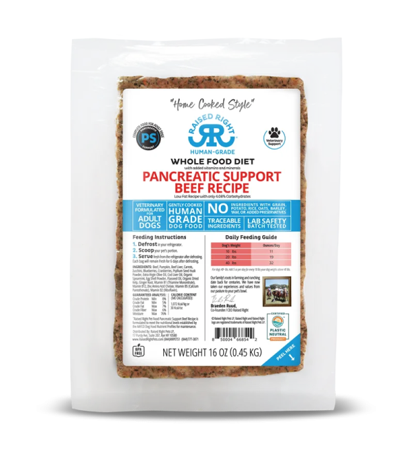 Raised Right Adult Dog Recipe - Pancreatic Support Beef 16oz Frozen Flexible Tray Online Hot Sale