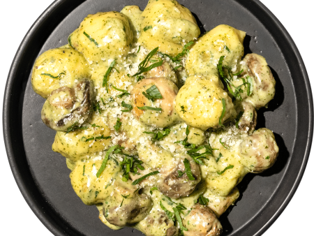 28 - Vegetarian Asiago Stuffed Gnocchi with Garlic Roasted Mushrooms and Pesto Cream Sauce For Discount